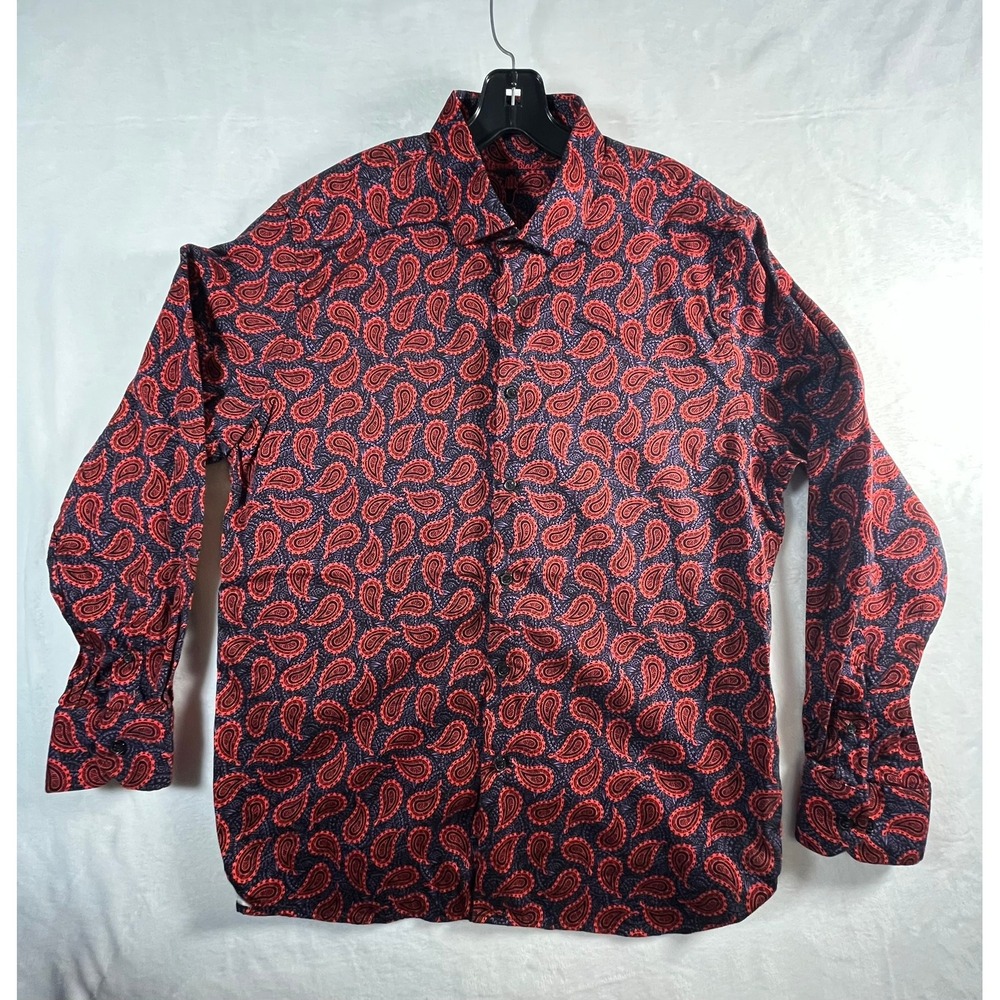 Visconti Black Mens Red Purple Paisley Long Sleeve Button Down Shirt XL